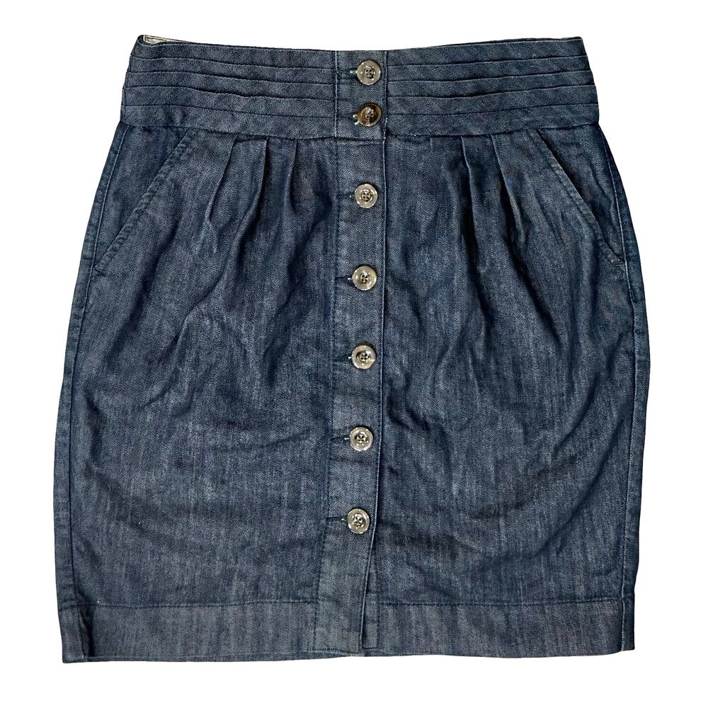 Pilcro and the Letterpress Blue Dark Wash Mini Button Front Jean Denim Skirt 6